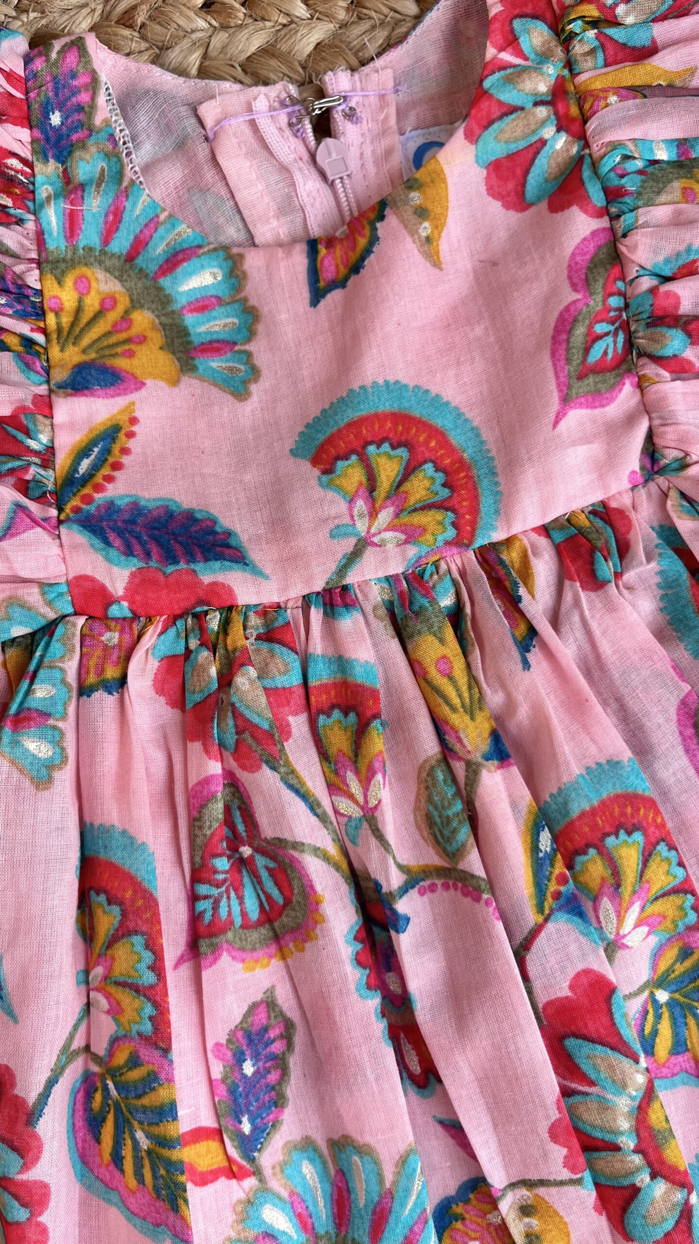 Pink floral mul cotton frock - Image 4