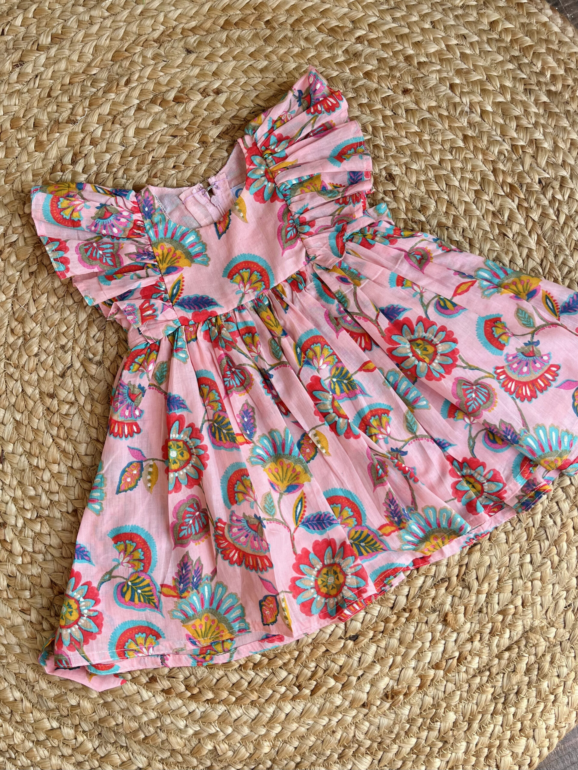 Pink floral mul cotton frock - Image 3