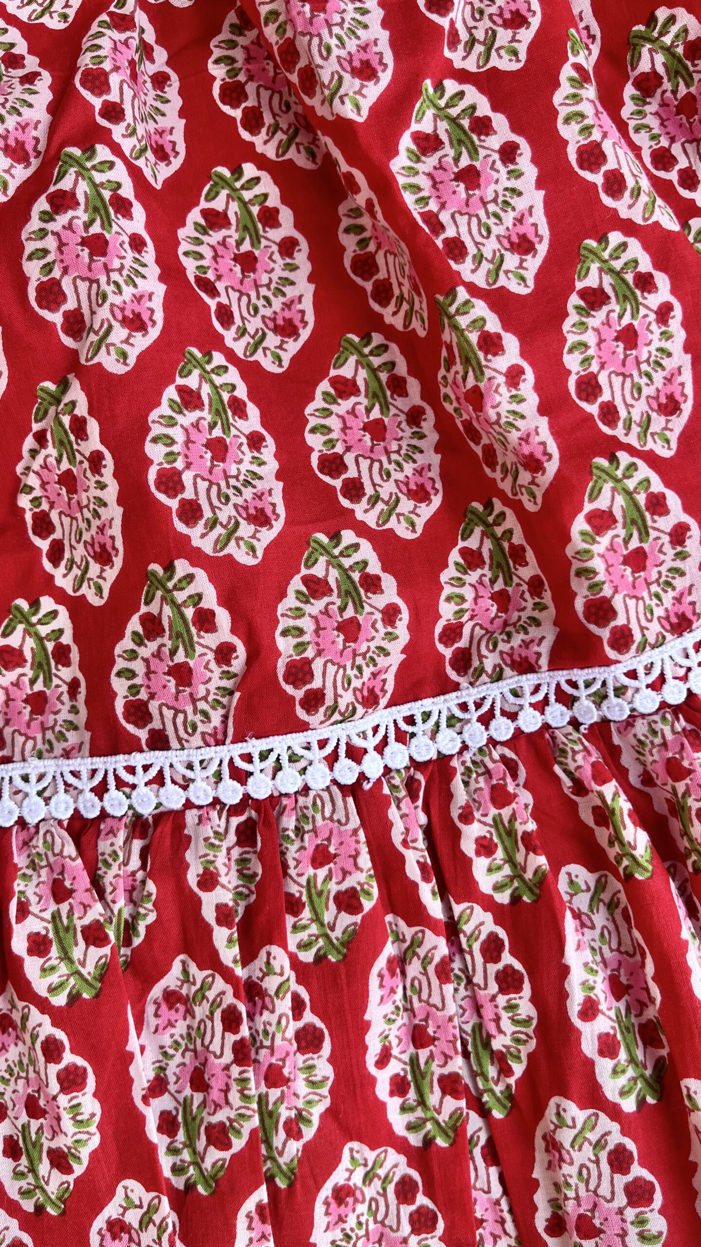 Red Sanganeri print A Line frock - Image 4