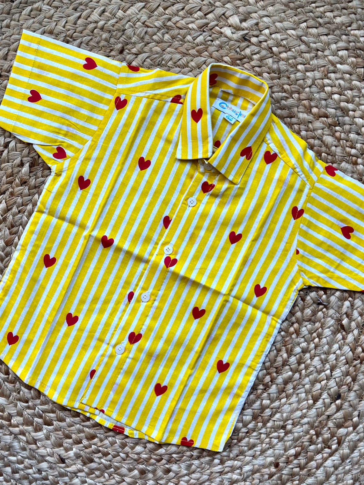 Yellow white strips heart print shirt - Image 2