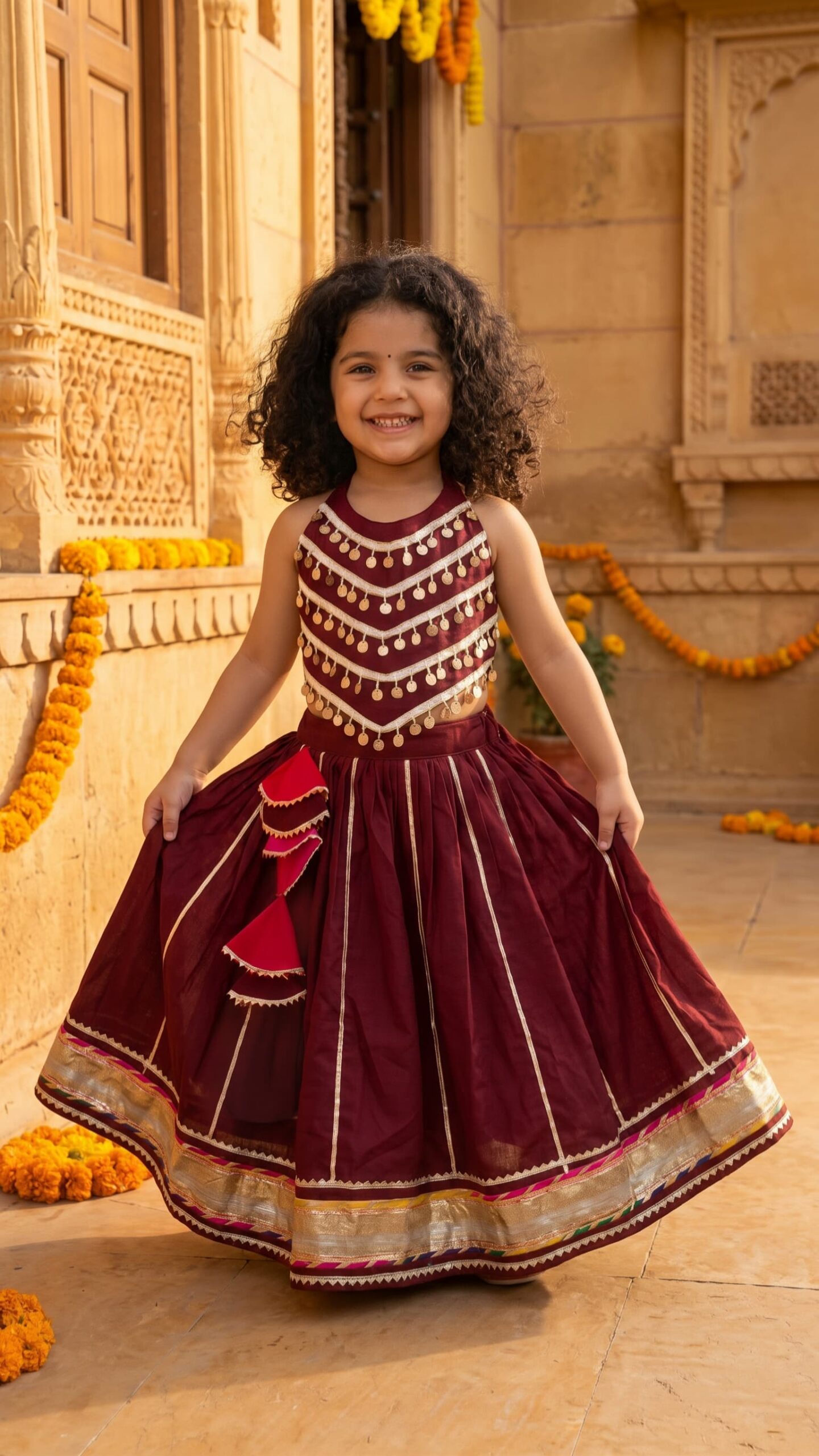 Mahroon lehenga with backless blouse - Image 2