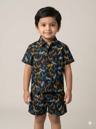 Black palm tree print coord set