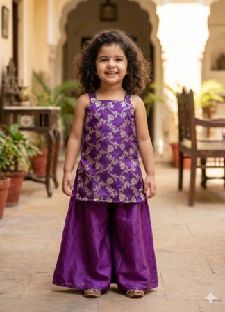 Purple zari short kurta with plazo set