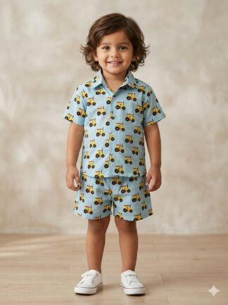 Blue tractor print coord set