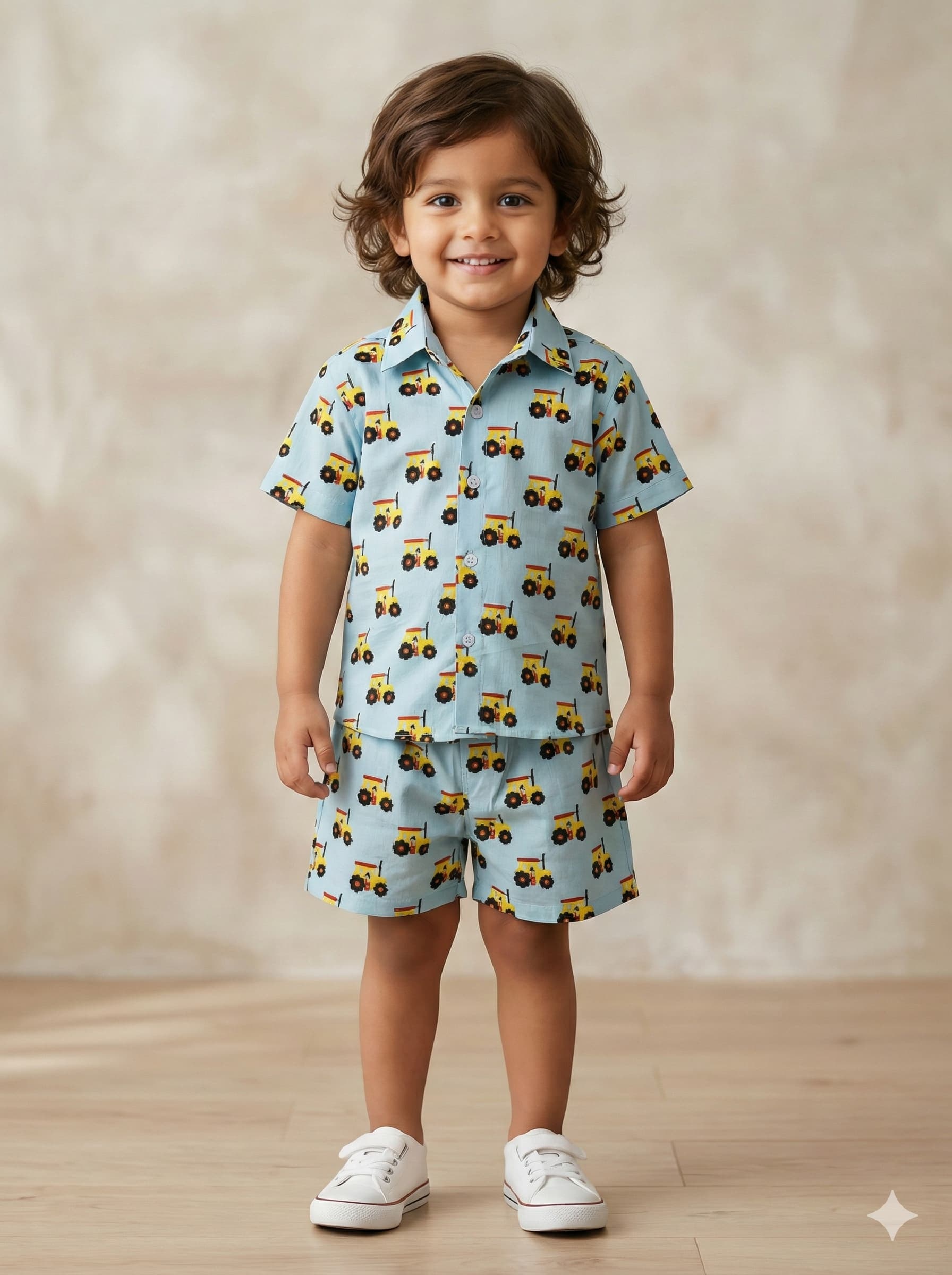 Blue tractor print coord set