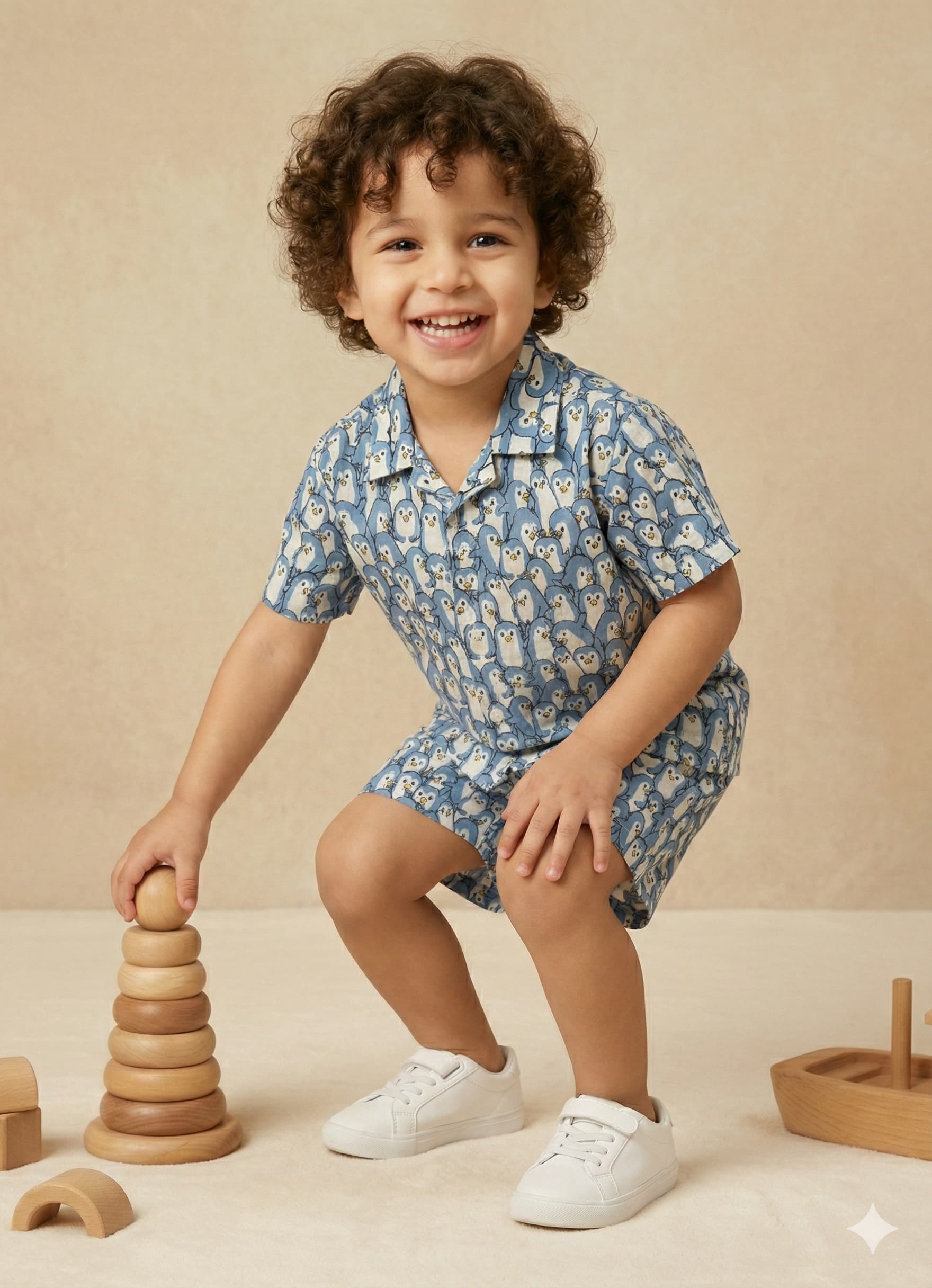 Blue penguin print coord set - Image 2