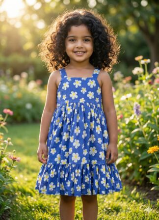 Blue white flower print frock
