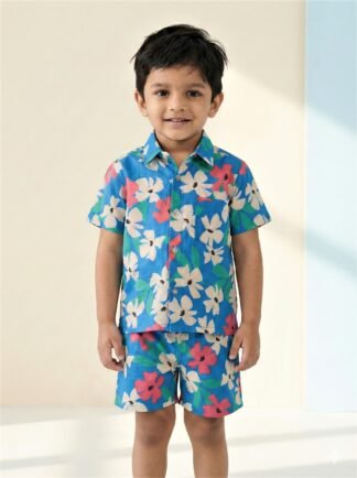 Blue white floral coord set