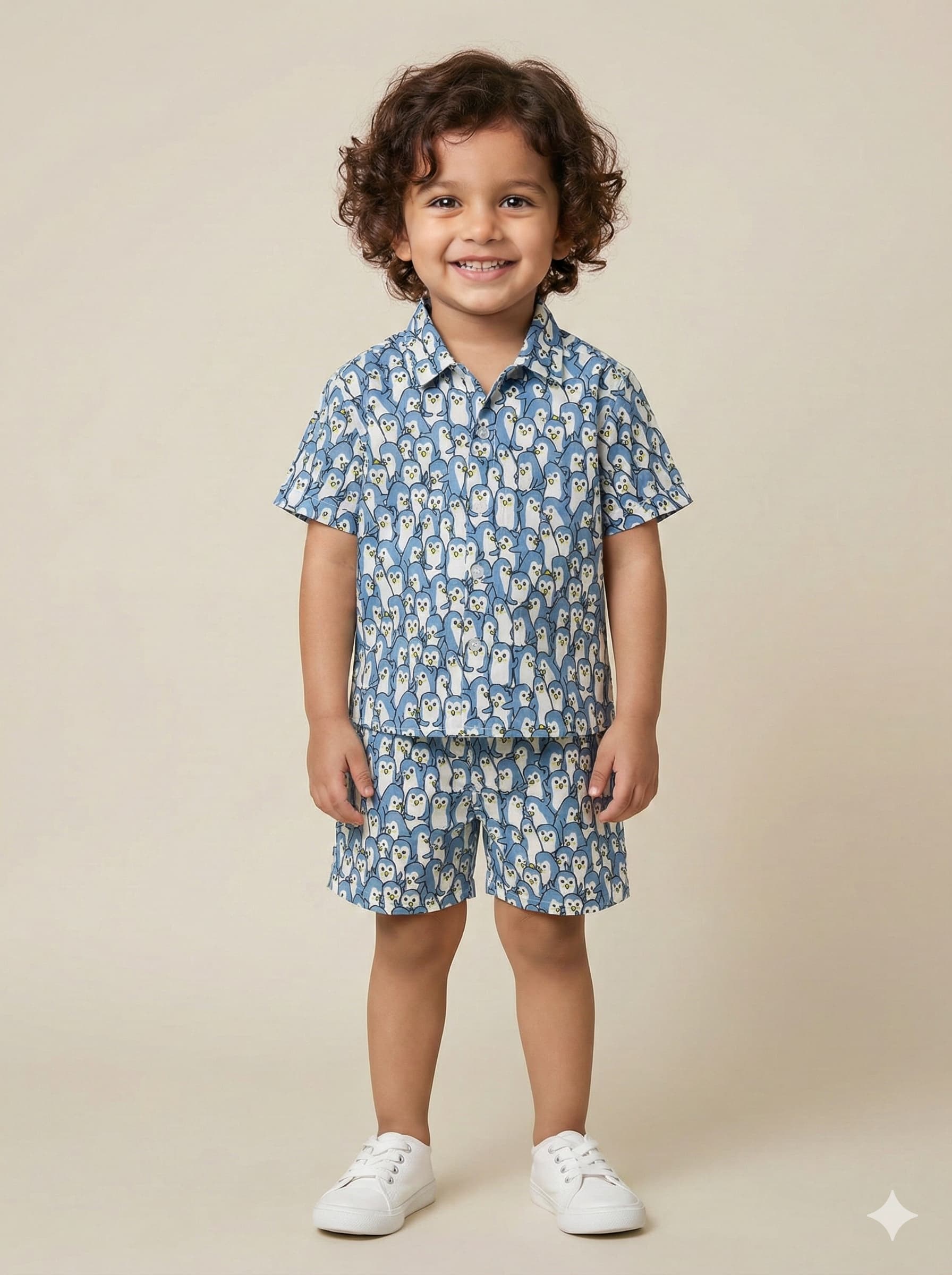 Blue penguin print coord set