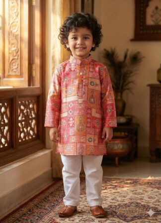 Peach pink printed kurta pyjama