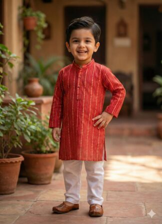 Mahroon woven south cotton kurta pyjama