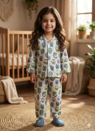 White Owl Printed Night Suit