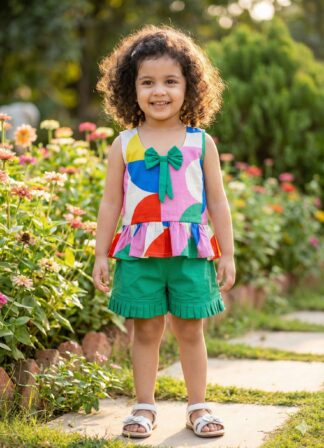 Multicolor short set with green shorts