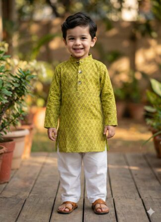 Green dual beam kurta pyjama