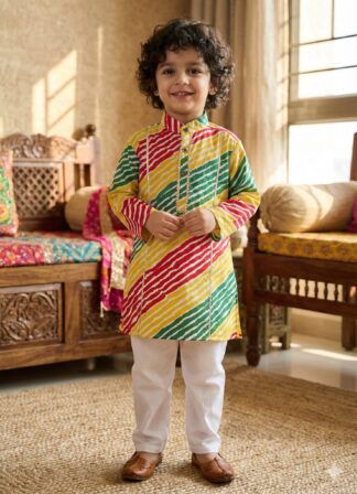 Red yellow green kurta pyjama set