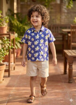 Blue white flower print shirt