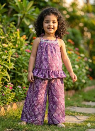 Purple geometrical print plazo set