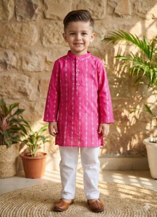 Pink katha cotton kurta pyjama