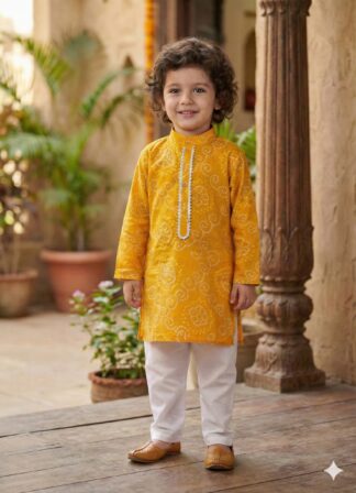 Yellow bandhani kurta pyjama set