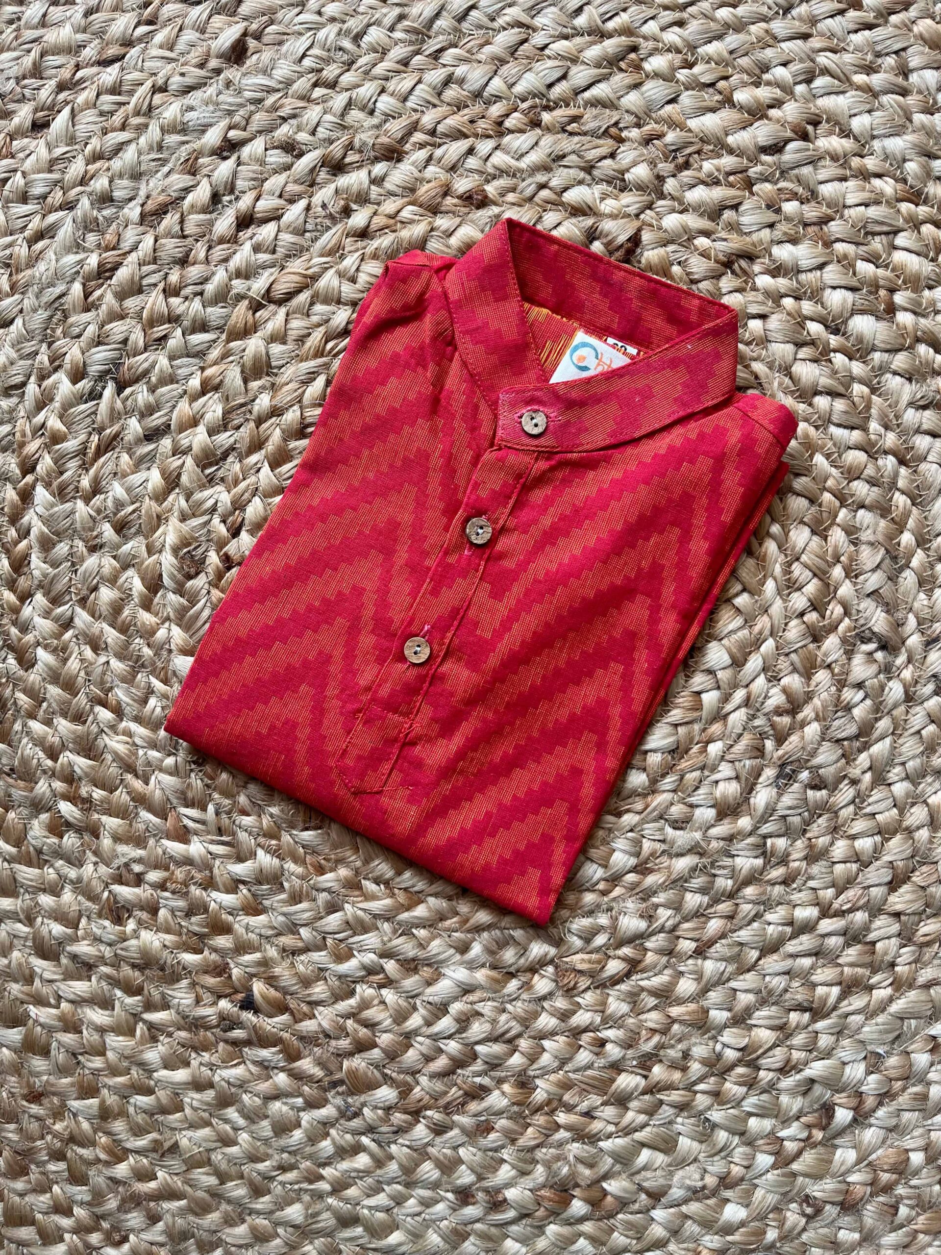 Red zig zag dual beam cotton kurta pyjama - Image 2