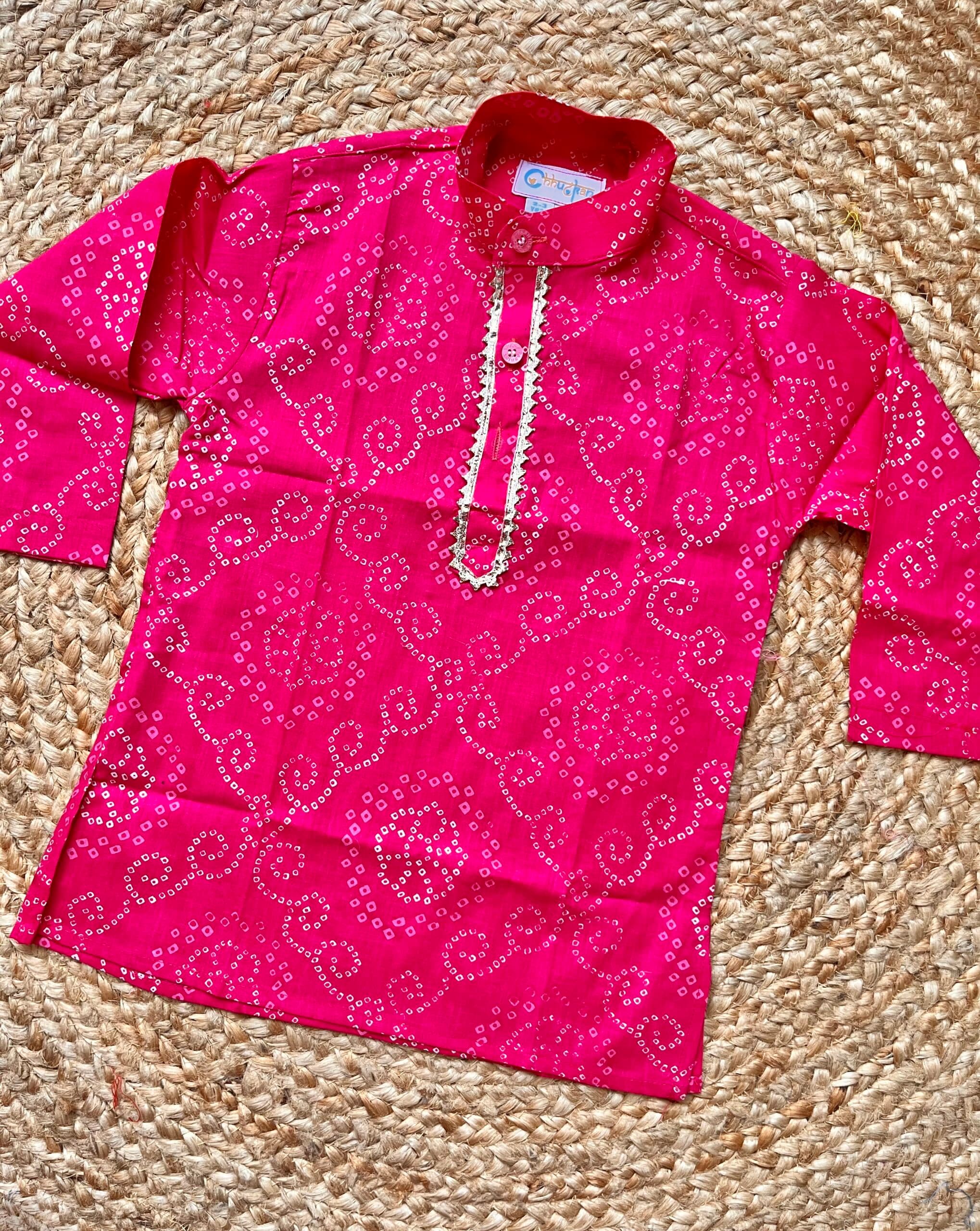 Pink Bandhani kurta pyjama - Image 2