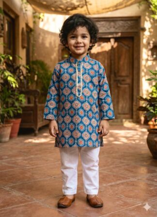 Blue Orange katha kurta pyjama set