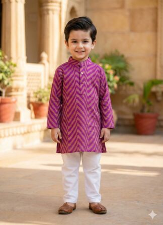 Purple zig zag dual beam cotton kurta pyjama