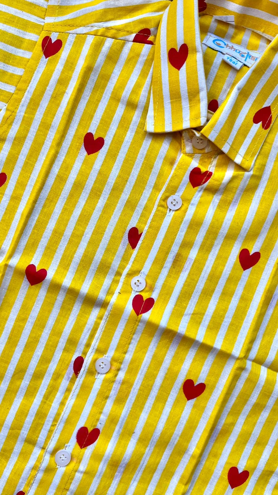 Yellow white strips heart print shirt - Image 3
