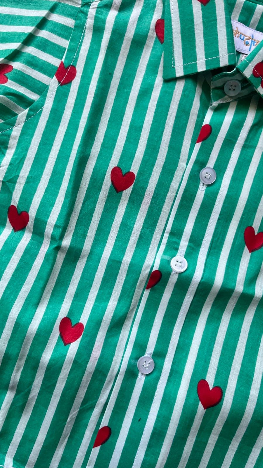 Green white strips heart print coord set - Image 4