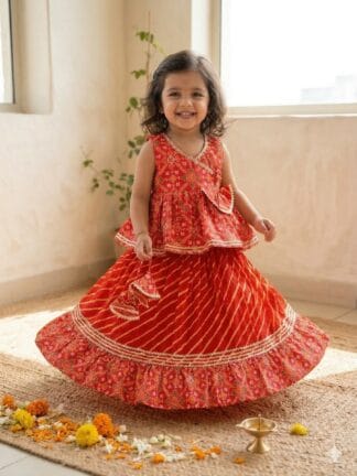 Red leheriya lehenga