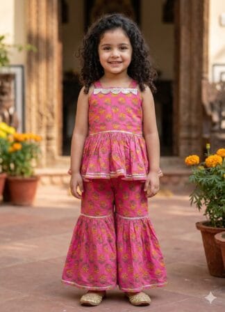 Pink sharara with yellow flowers