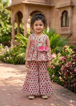 Pink petal princess sharara set