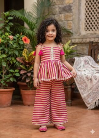 Pink zig zag sharara set