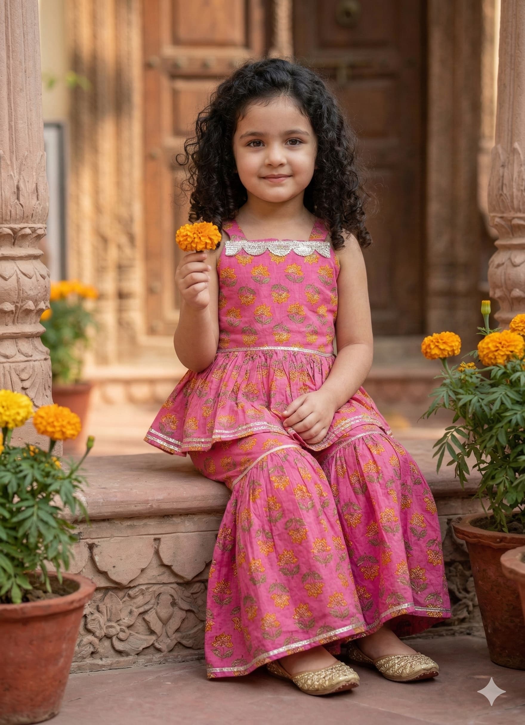 Pink sharara with yellow flowers - Image 2