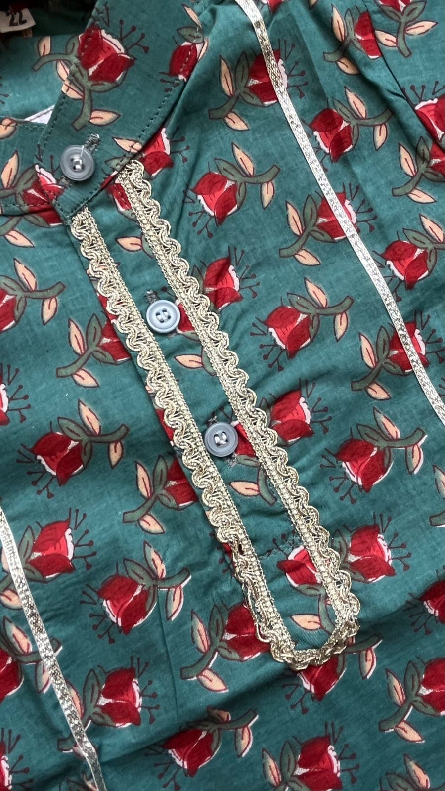 Green cherry blossom kurta pyjama set - Image 4