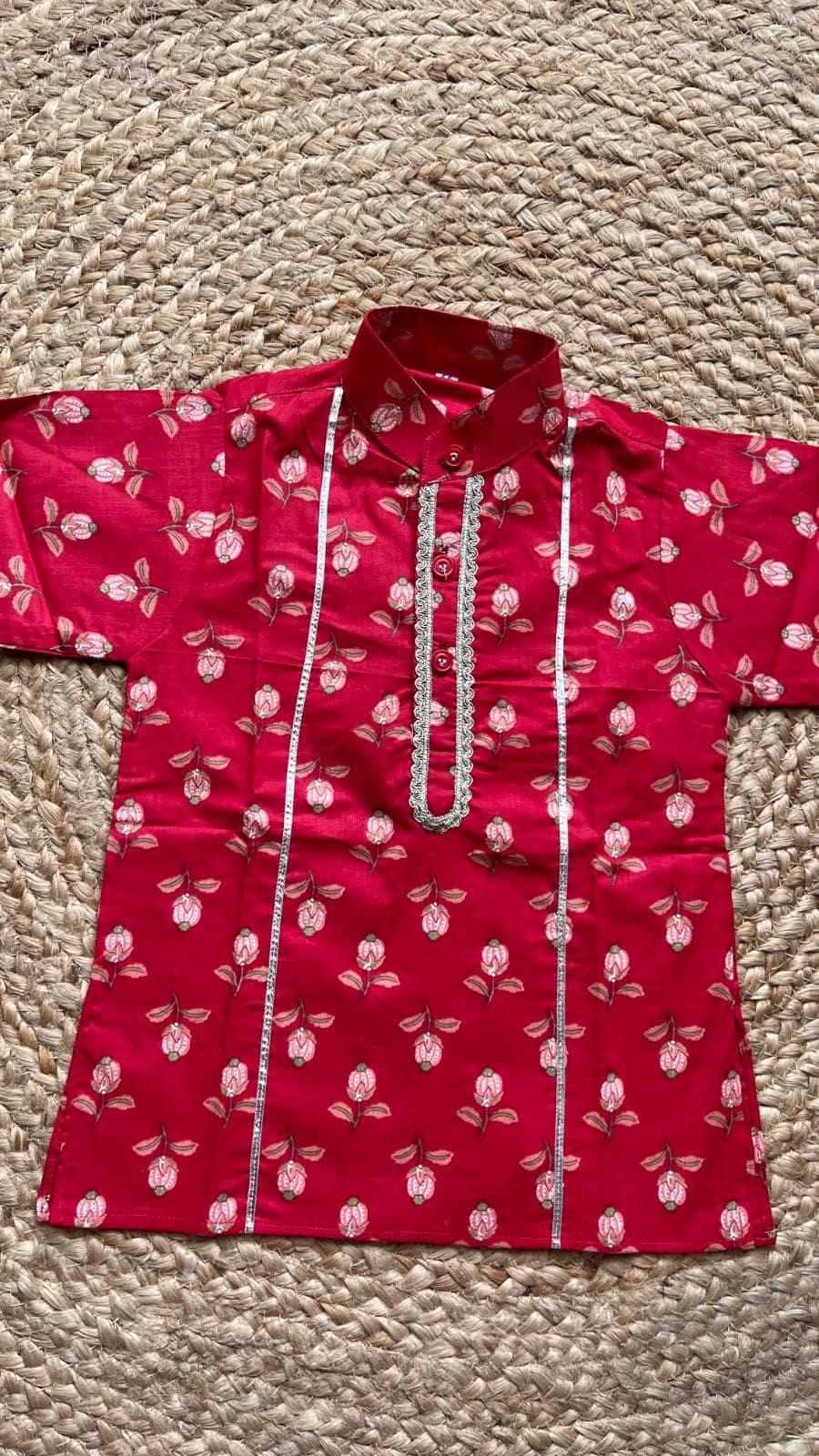 Red rose garden kurta pyjama set - Image 3