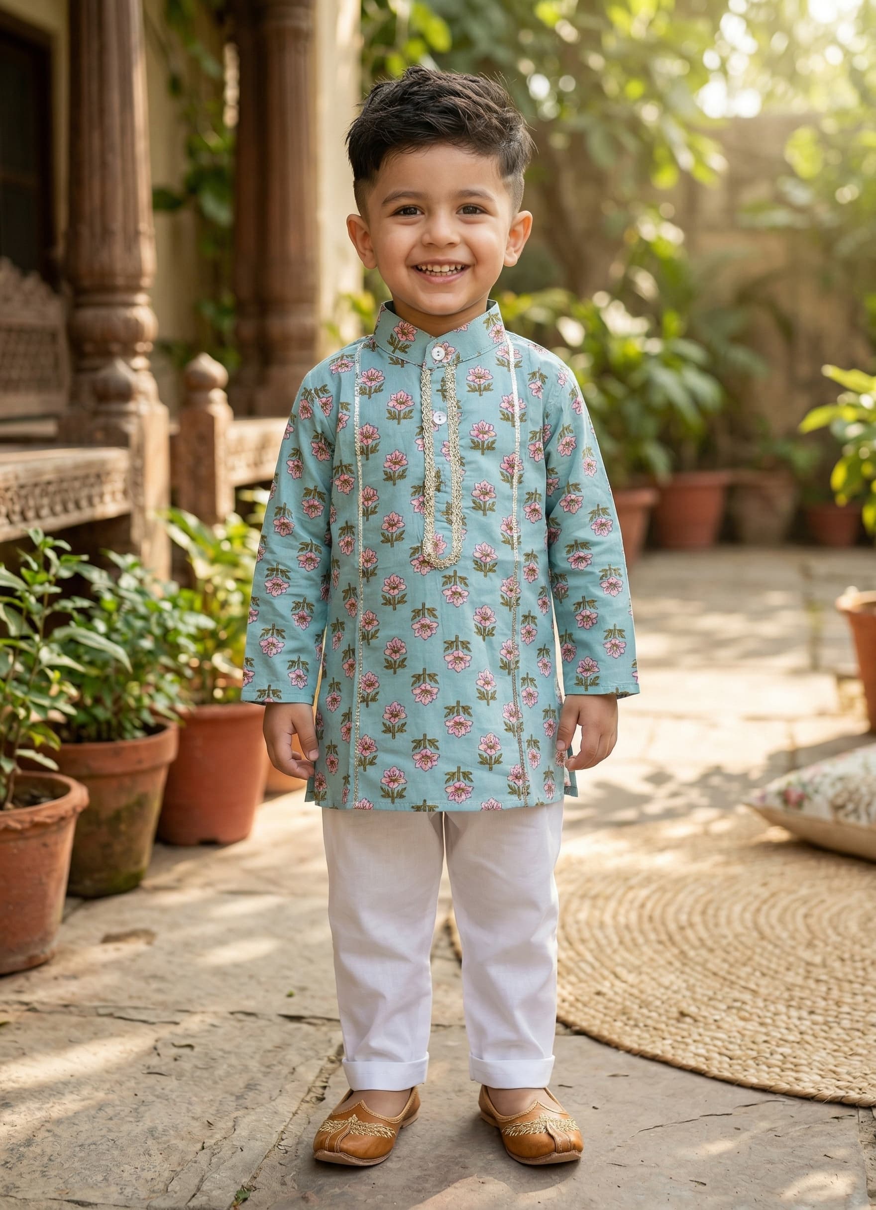 Blue floral kurta pyjama set