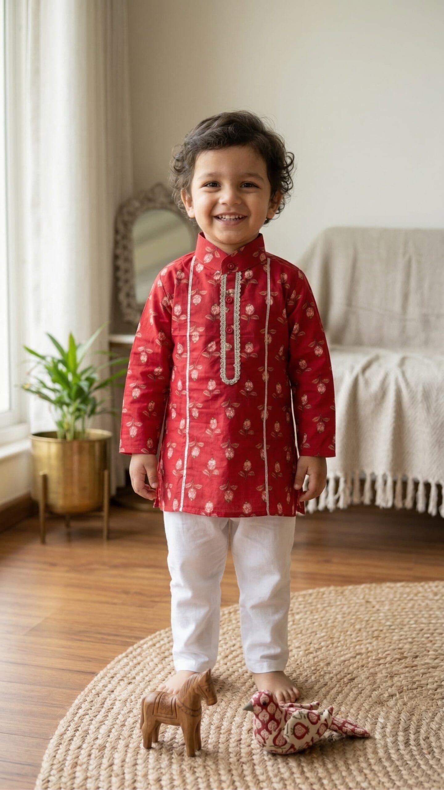 Red rose garden kurta pyjama set