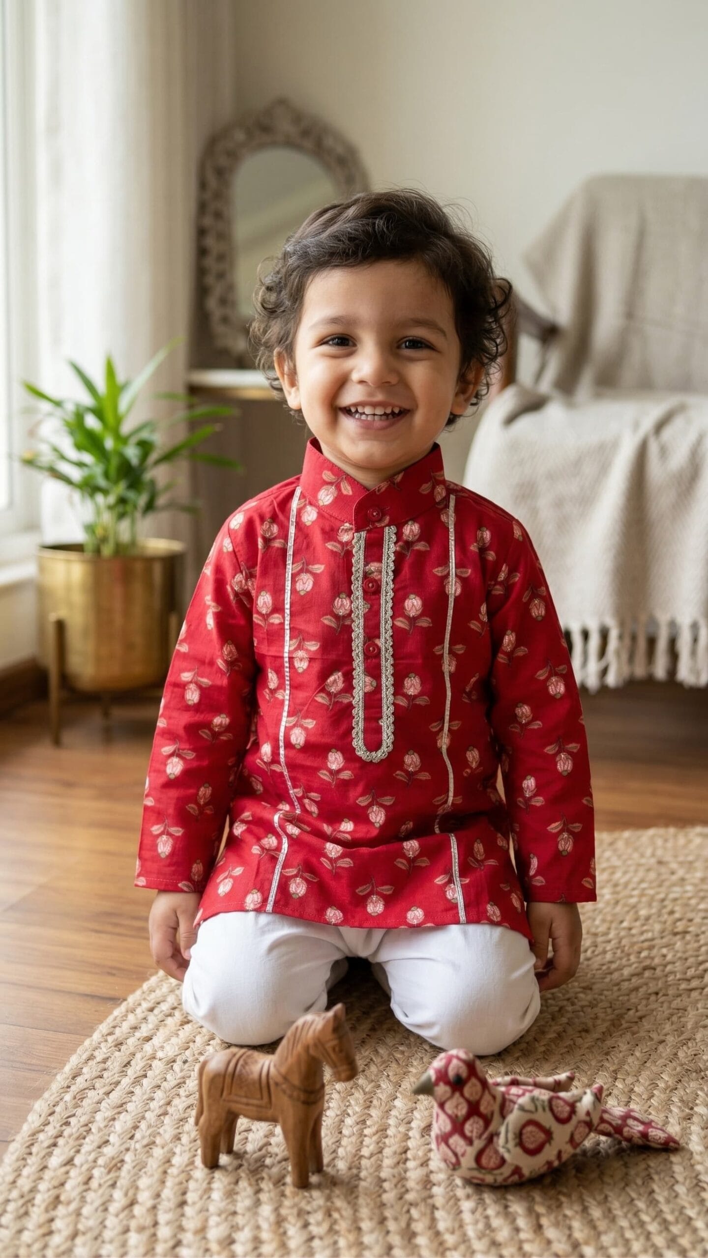 Red rose garden kurta pyjama set - Image 2