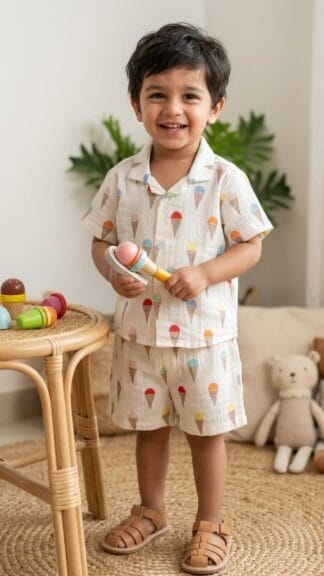 White ice cream print coord set