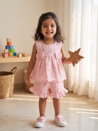 Blush heart ruffle short set