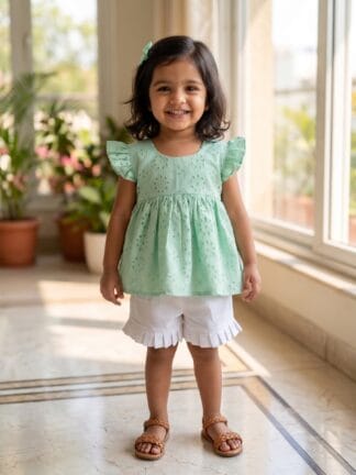 Mint green schiffli short set