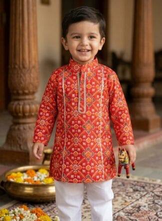 Royal red gota detailed kurta pyjama set