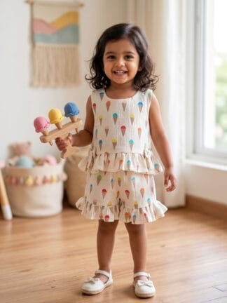 White icecream print short set