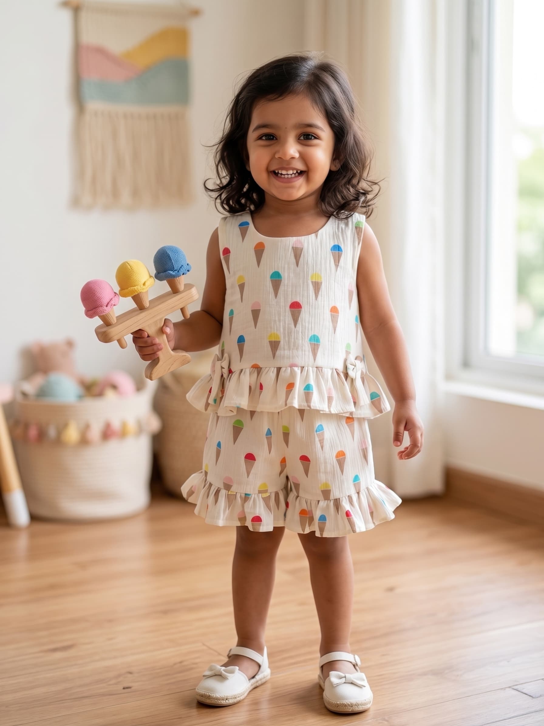 White icecream print short set