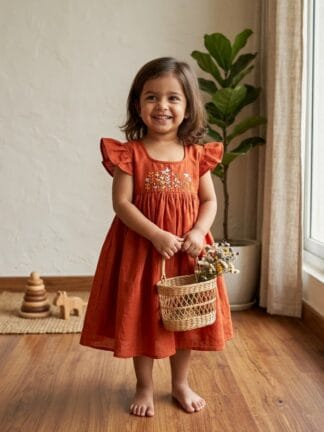 Orange rust embroidered frock