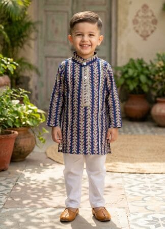 Royal blue buti kurta pyjama set
