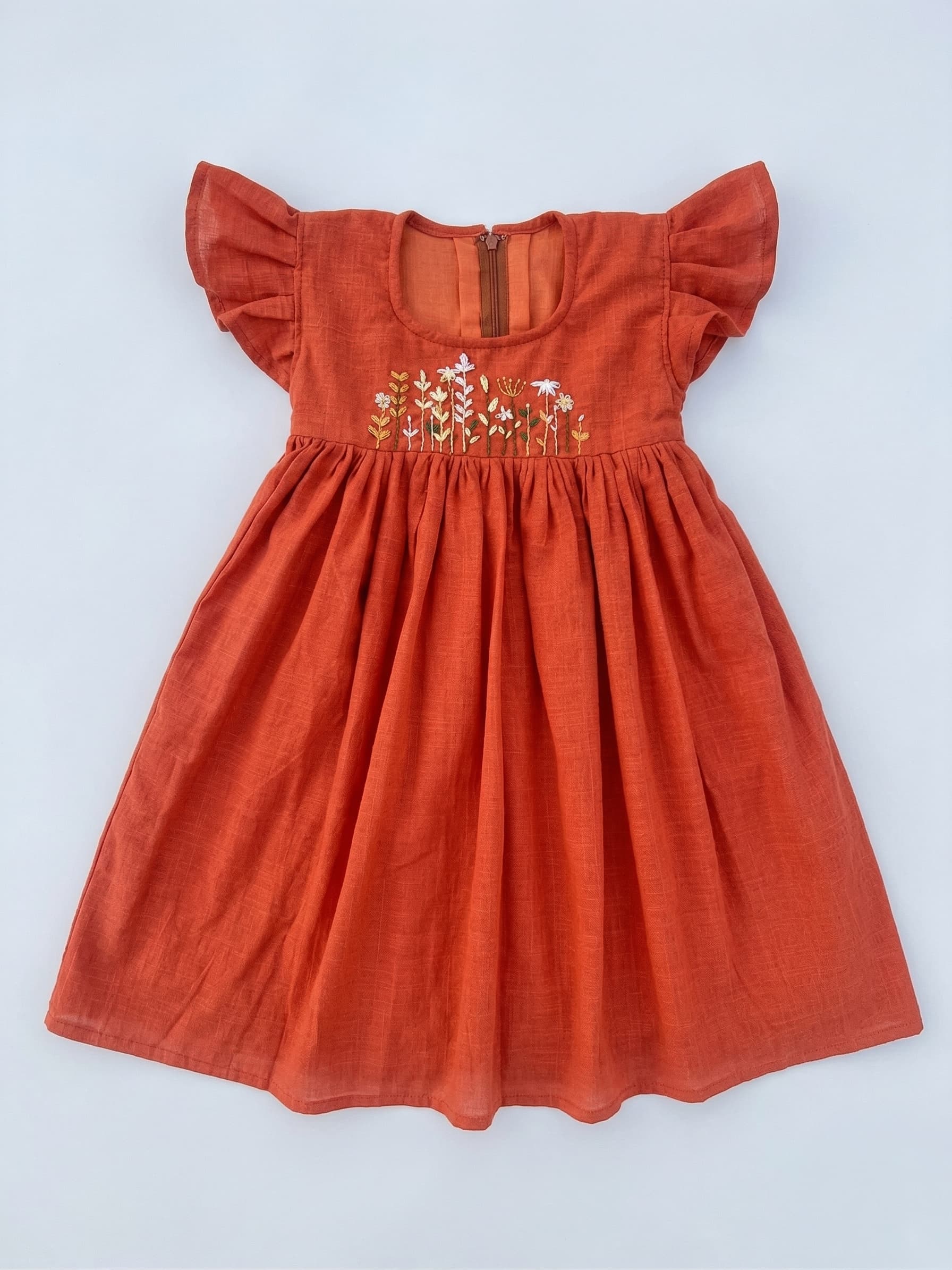 Orange rust embroidered frock - Image 3