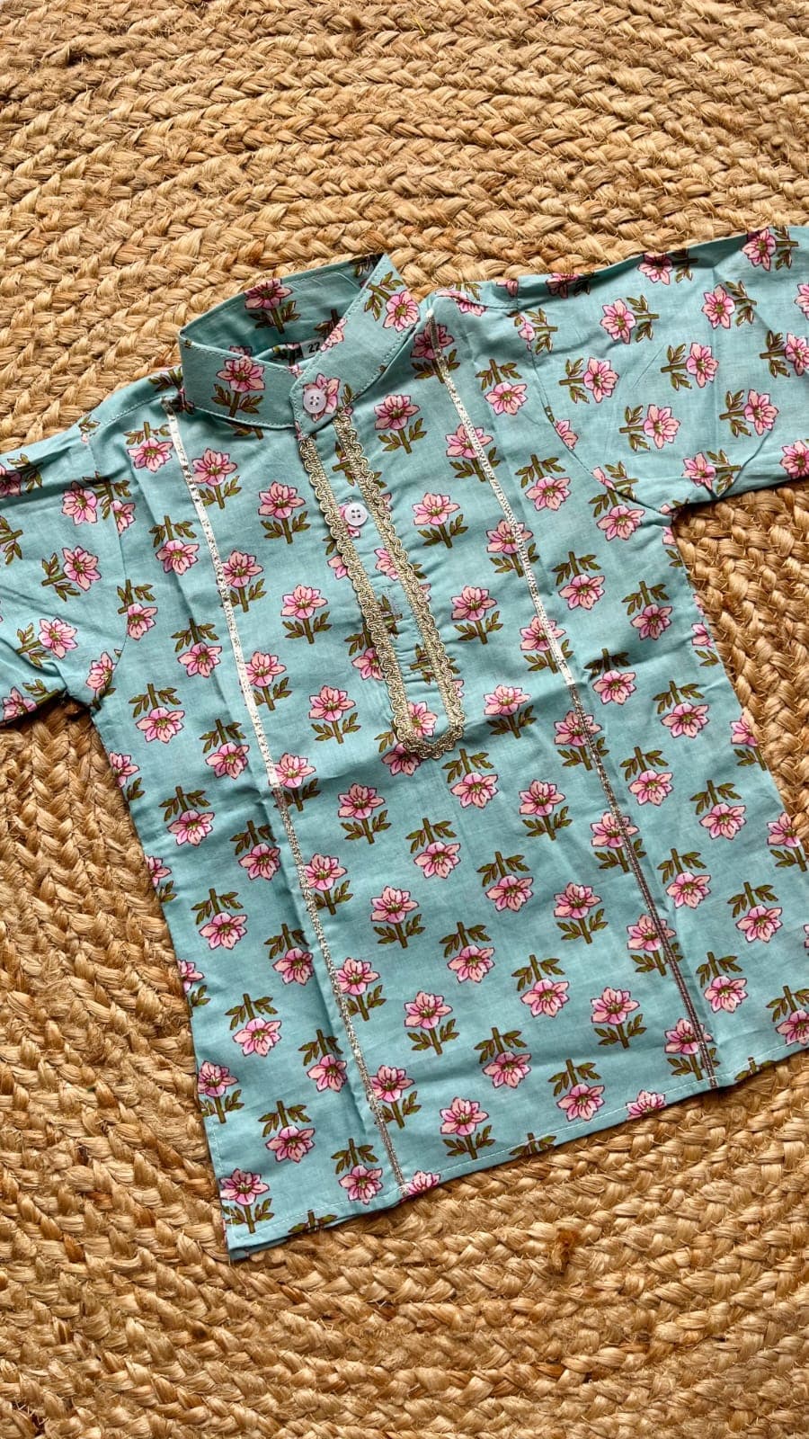 Blue floral kurta pyjama set - Image 3
