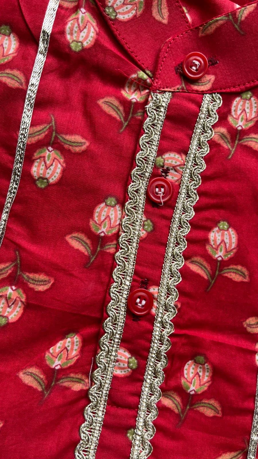 Red rose garden kurta pyjama set - Image 4